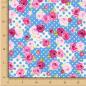 Preview: Twill Polyester spandex print flowers roses polka dots blue